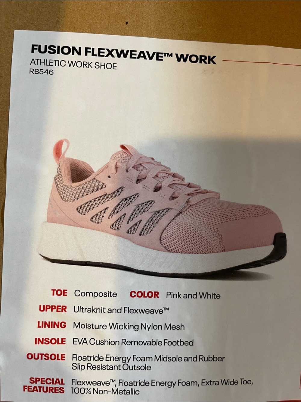 Reebok Fusion Flexweave Work EH Comp Toe Pink RB546 Women's Size 10.5 NEW - Picture 2 of 16